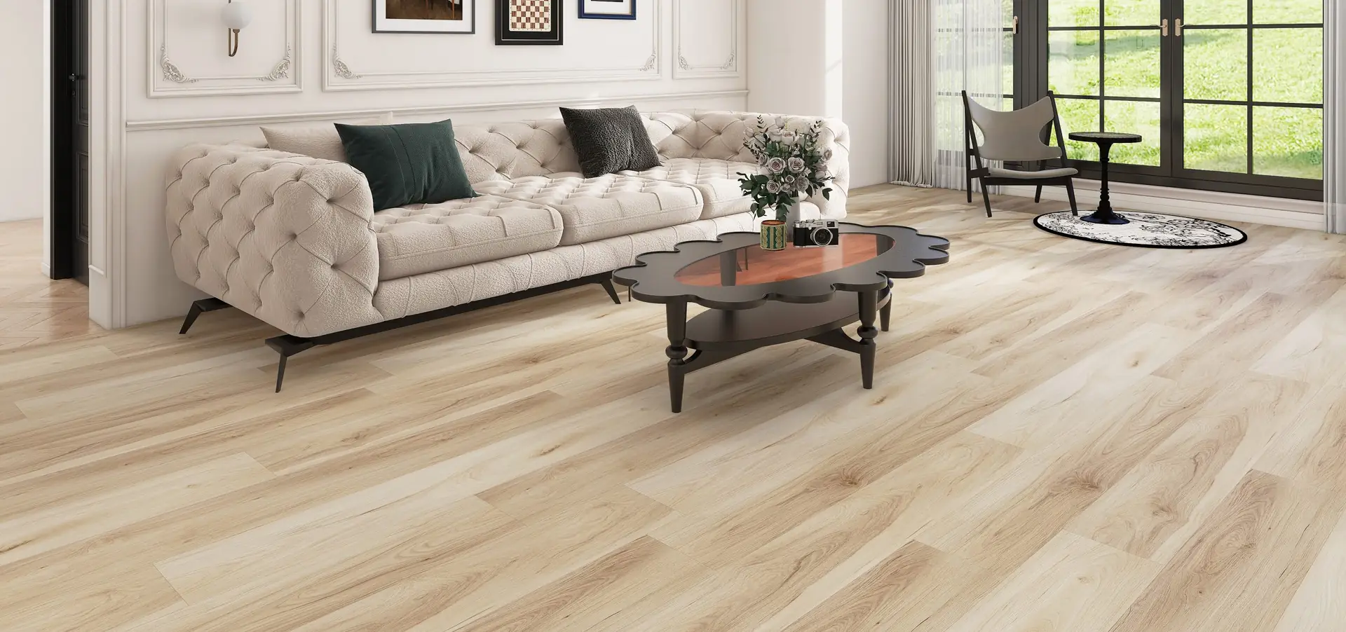 Royal Sands 8mm 28mil vinyl plank in a bright living room - 254 Floors, Waco and Liberty Hill TX