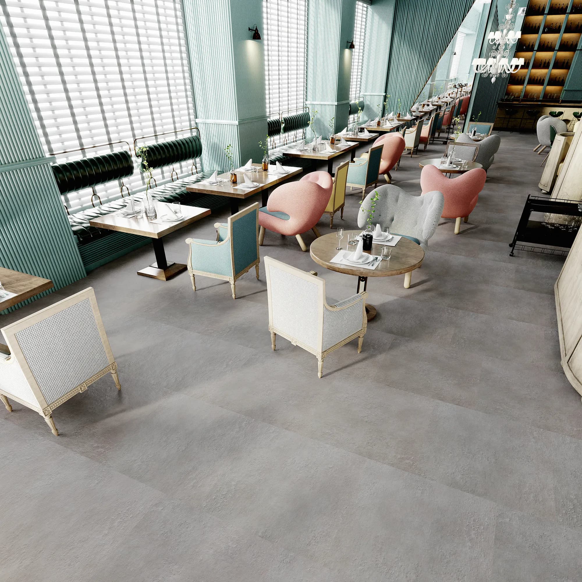 Cloudburst LooseLay Vinyl room scene - InstaGrip 28 Tile LooseLay Urban Surfaces looselay LVT vinyl plank flooring | 254 Floors Waco TX wholesale