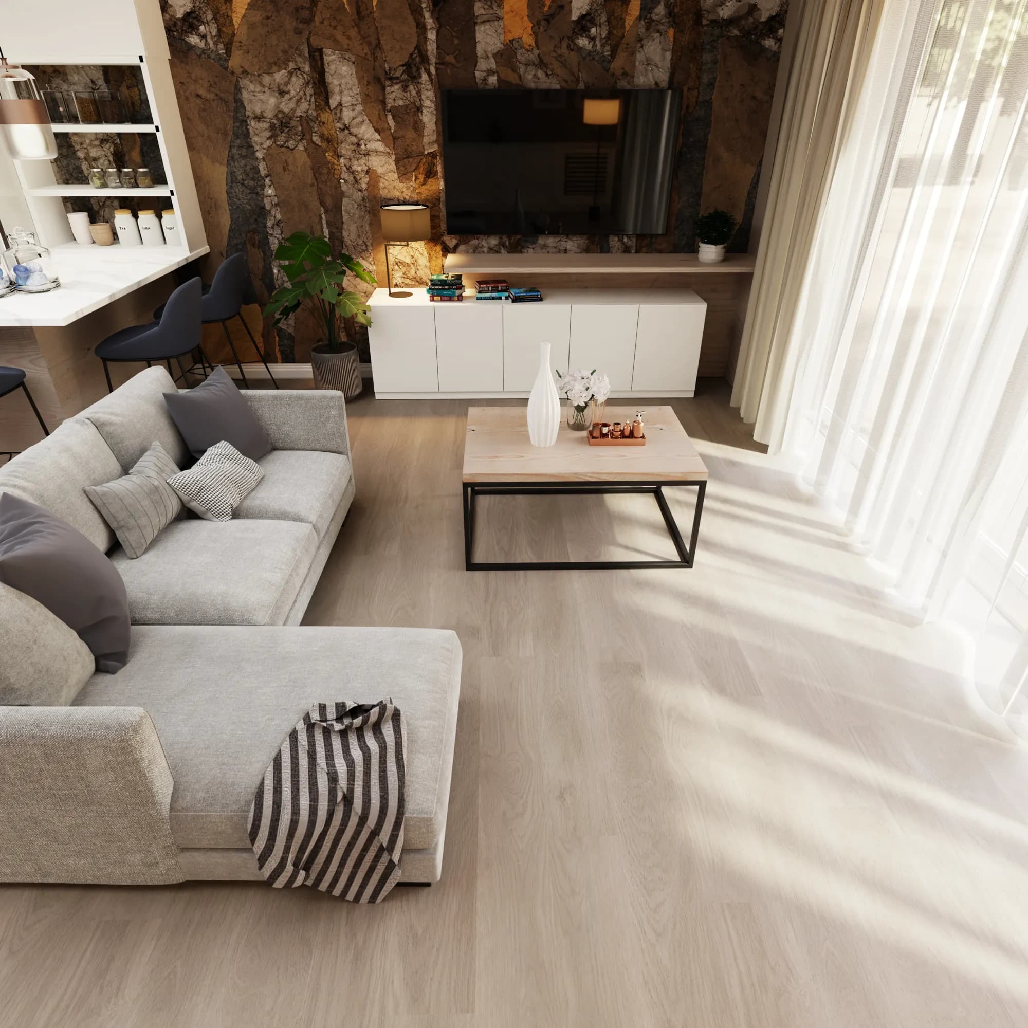 Carvins Cove GlueDown Vinyl room scene - Foundations GlueDown Viny Urban Surfaces gluedown looselay LVT vinyl plank flooring | 254 Floors Waco TX wholesale