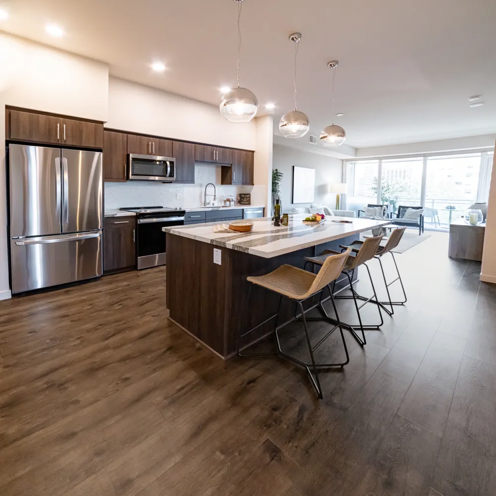 Chestnut Floating Vinyl room scene - Studio 12 Floating Urban Surfaces looselay floating LVT vinyl plank flooring | 254 Floors Waco TX wholesale