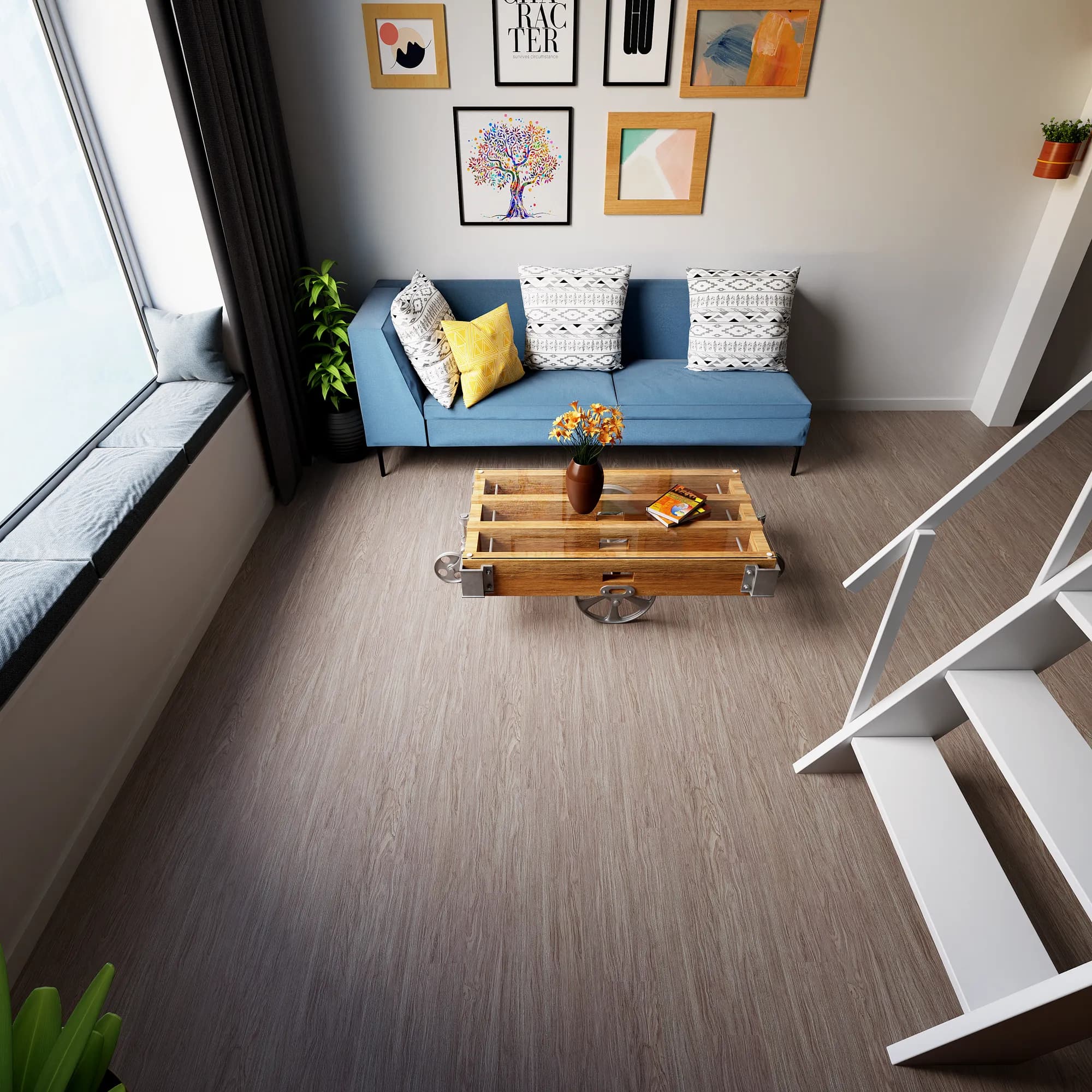 Midland Grey GlueDown Vinyl room scene - Main Street GlueDown Urban Surfaces gluedown looselay LVT vinyl plank flooring | 254 Floors Waco TX wholesale