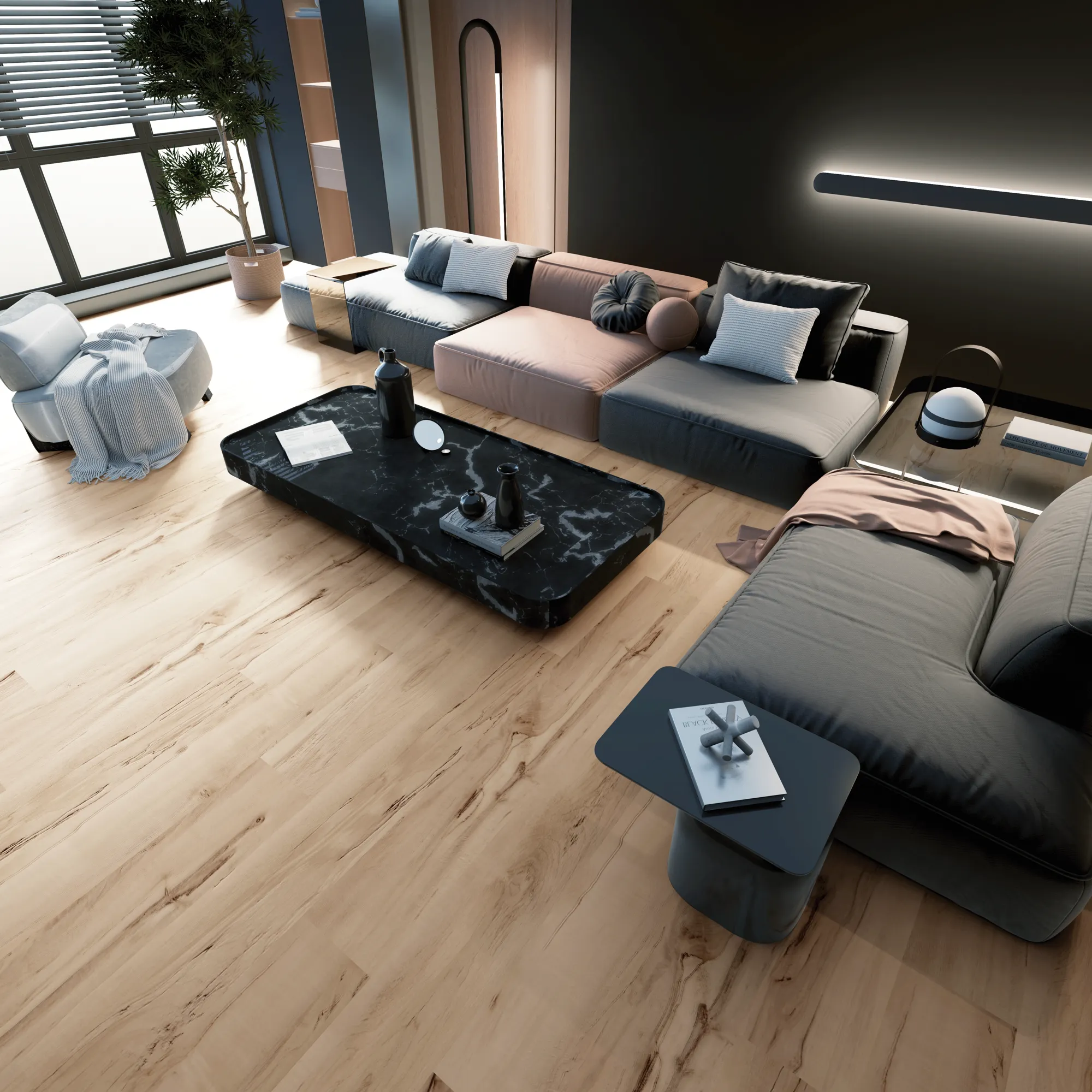 Pembroke Floating Vinyl room scene - Sound-Tec Floating Urban Surfaces looselay floating LVT vinyl plank flooring | 254 Floors Waco TX wholesale