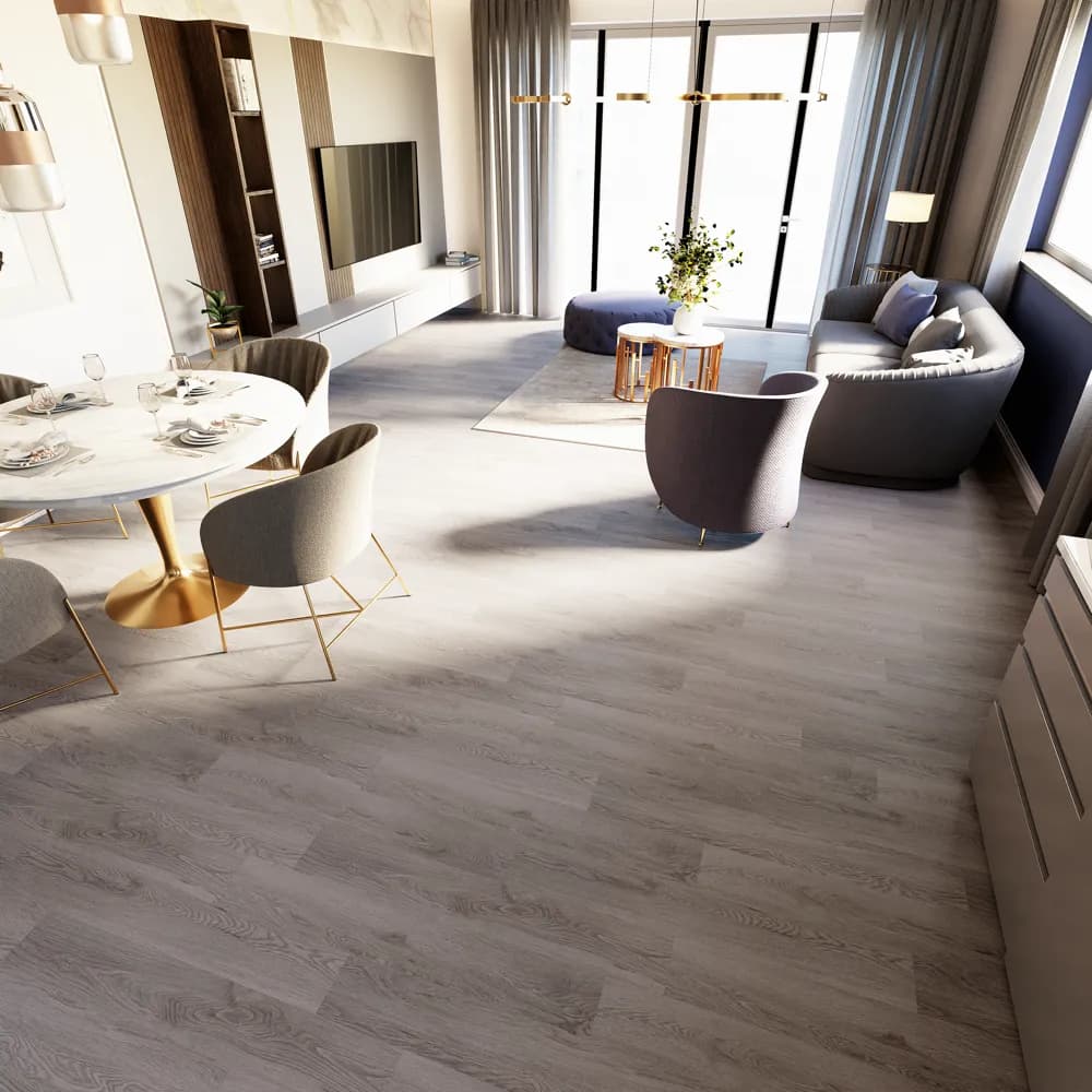 Stormy Sky Floating Vinyl room scene - Sound-Tec Floating Urban Surfaces looselay floating LVT vinyl plank flooring | 254 Floors Waco TX wholesale