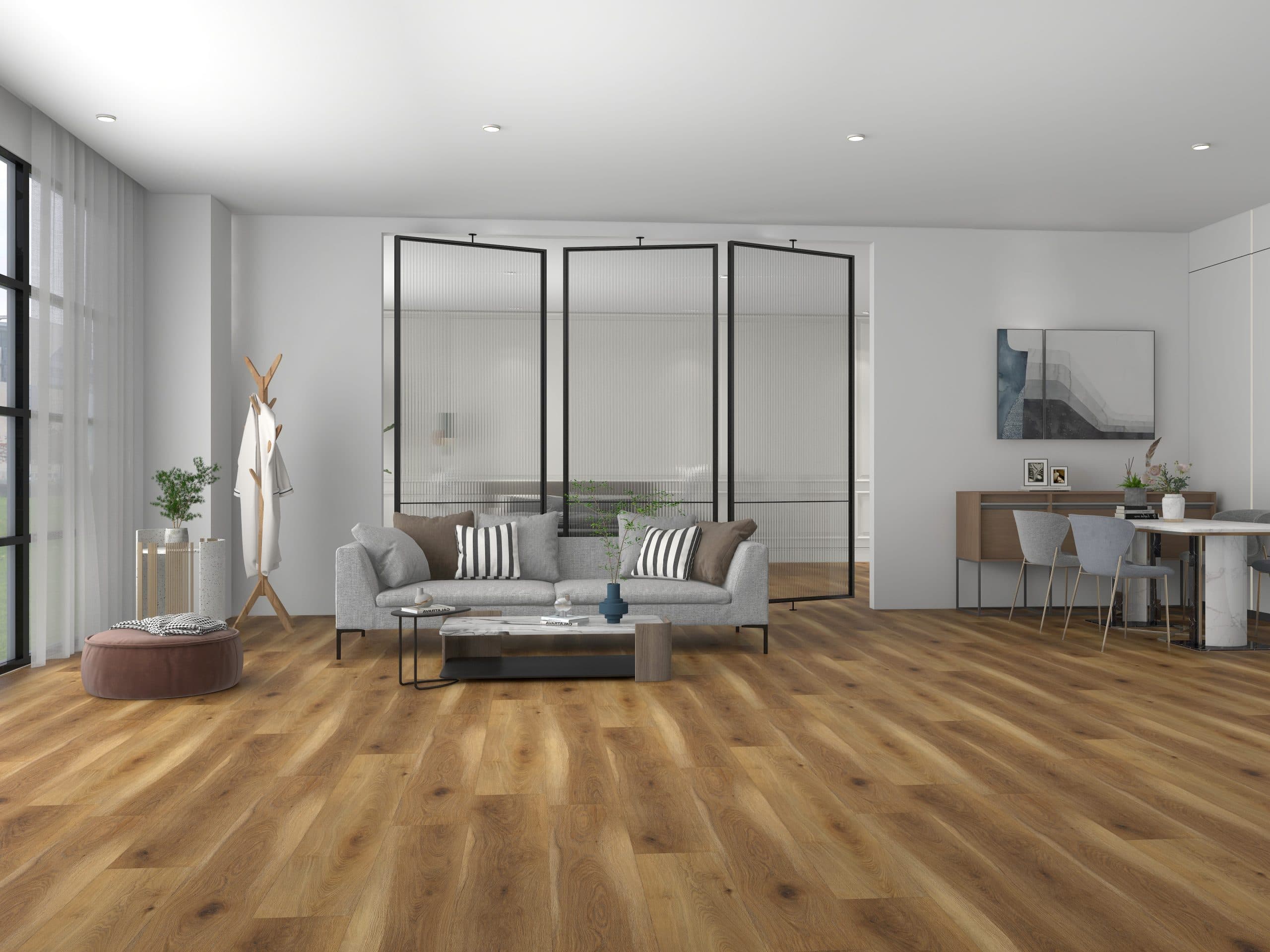 Saratoga Rigid Core Pro Wood Grain Flooring room scene - HomeLike looselay floating rigid core SPC LVT vinyl plank flooring | 254 Floors Waco TX wholesale