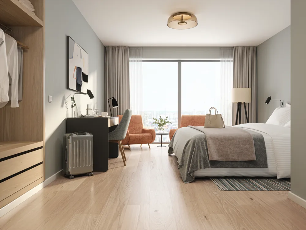 Bjelin XL Ivory Contrast Oak Hardened Engineered Wood Flooring installed room view