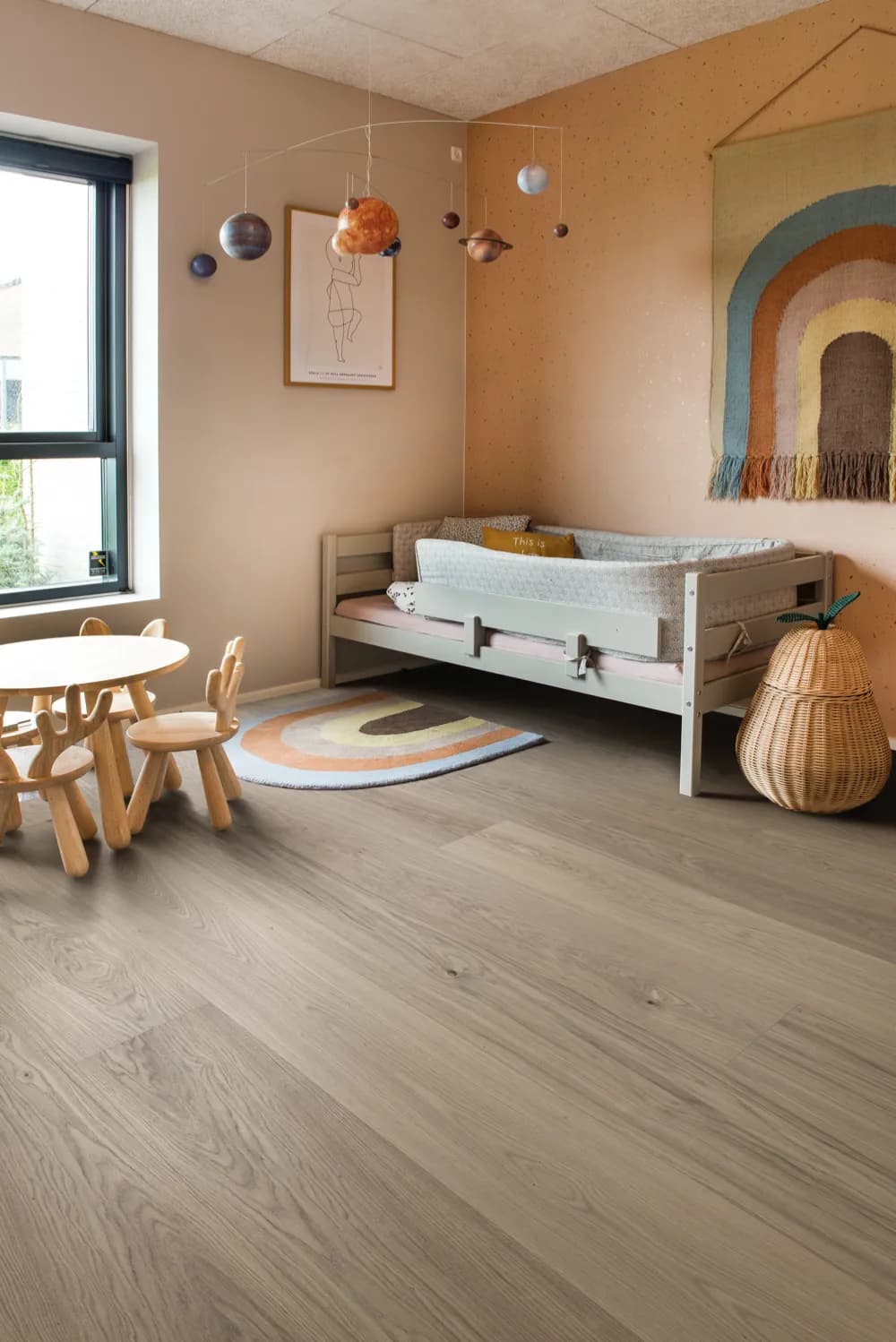 Bjelin XXL Earth Grey Oak Hardened Engineered Wood Flooring installed room view