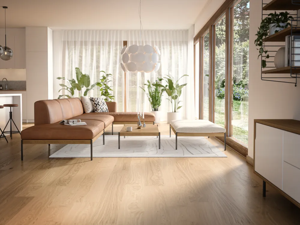 Bjelin Large Natural Oak Hardened Engineered Wood Flooring installed room view