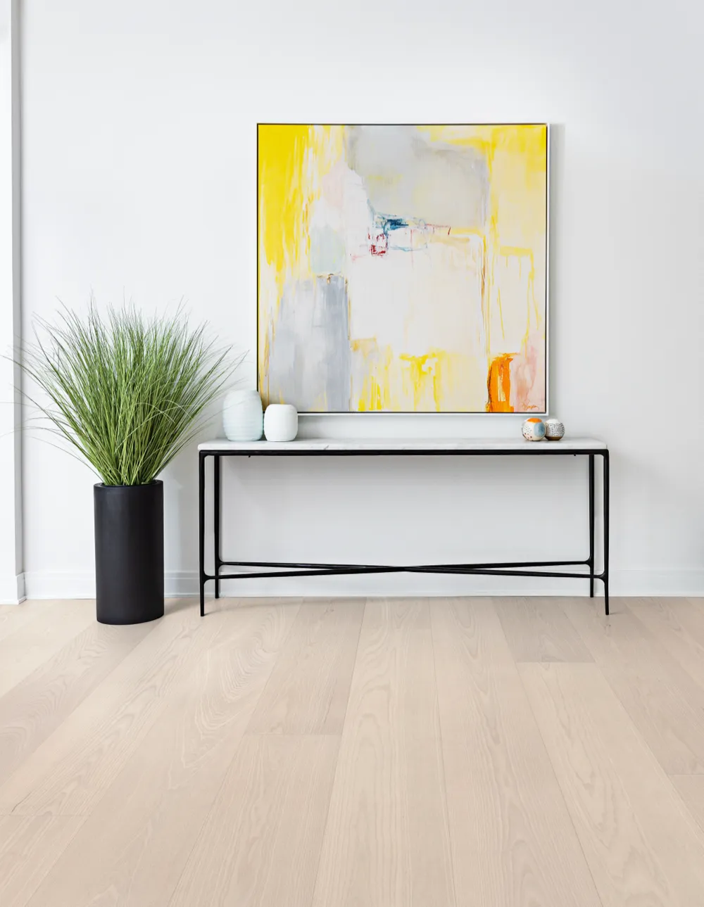 Bjelin XXL Powder White Ash Hardened Engineered Wood Flooring installed room view