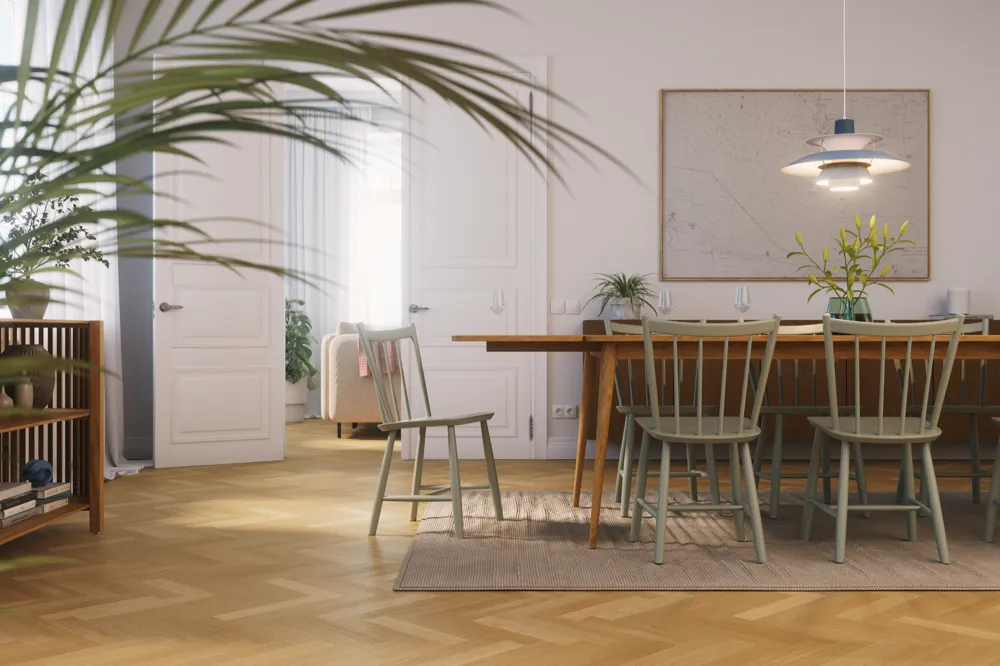 Bjelin Classic Herringbone Natural Oak Hardened Engineered Wood Flooring installed room view