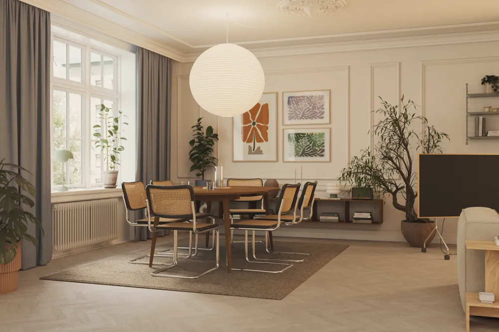 Bjelin Classic Herringbone Powder White Oak Hardened Engineered Wood Flooring installed room view