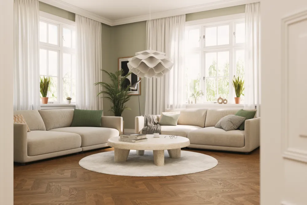 Bjelin Classic Herringbone Terra Brown Oak Hardened Engineered Wood Flooring installed room view