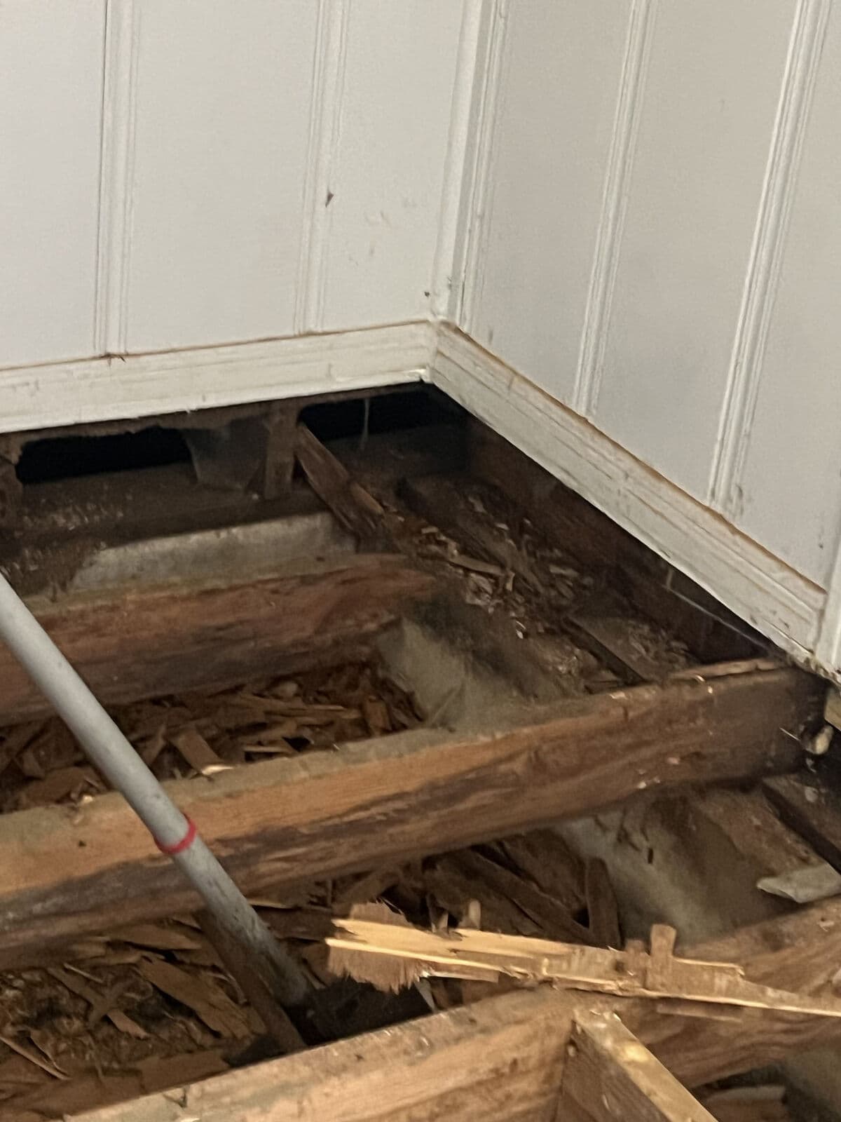 Before: rotted joists under the old floor, Mart, TX